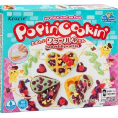 Popin Cookin Waffle Shop Kit with colorful heart-shaped fruit waffles