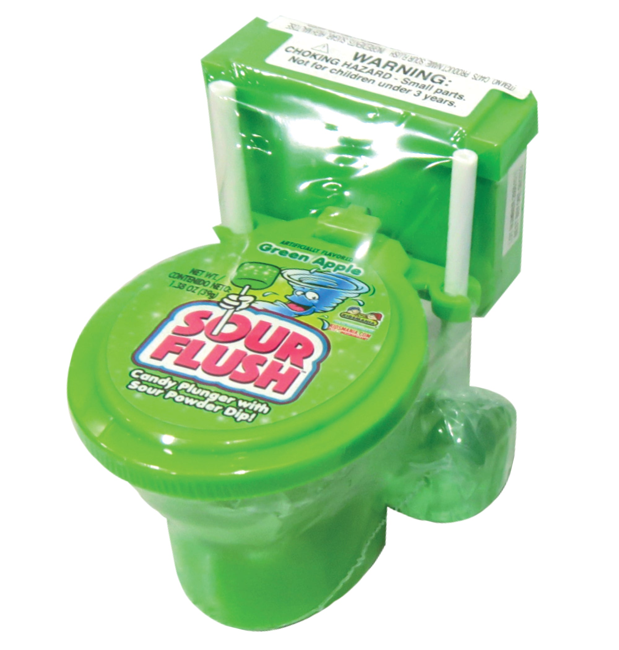 Green Sour Flush Dip n Lick Potty candy toilet with cartoon lid and plunger