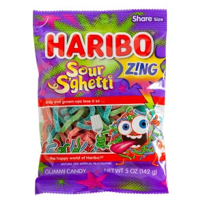 Haribo Sour S'ghetti Gummi Candy Peg Bag