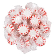 Pile of Peppermint Starlight Mints with red and white stripes