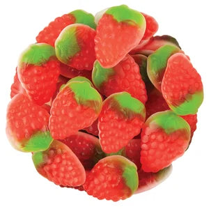 Pile of red and green Gummy Strawberries candies