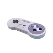 Gray Super Nintendo SNES Controller in Tin with Black D-Pad and Purple, Blue, Black Buttons
