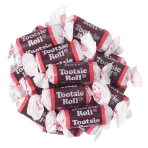 Pile of Tootsie Roll Mini Candies in red and white foil wrappers