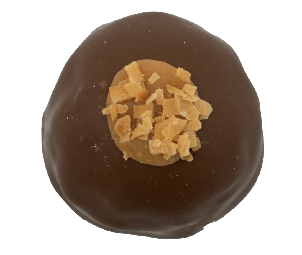 Coconut Caramel Truffle 1.5 oz: chocolate-covered caramel with toffee center