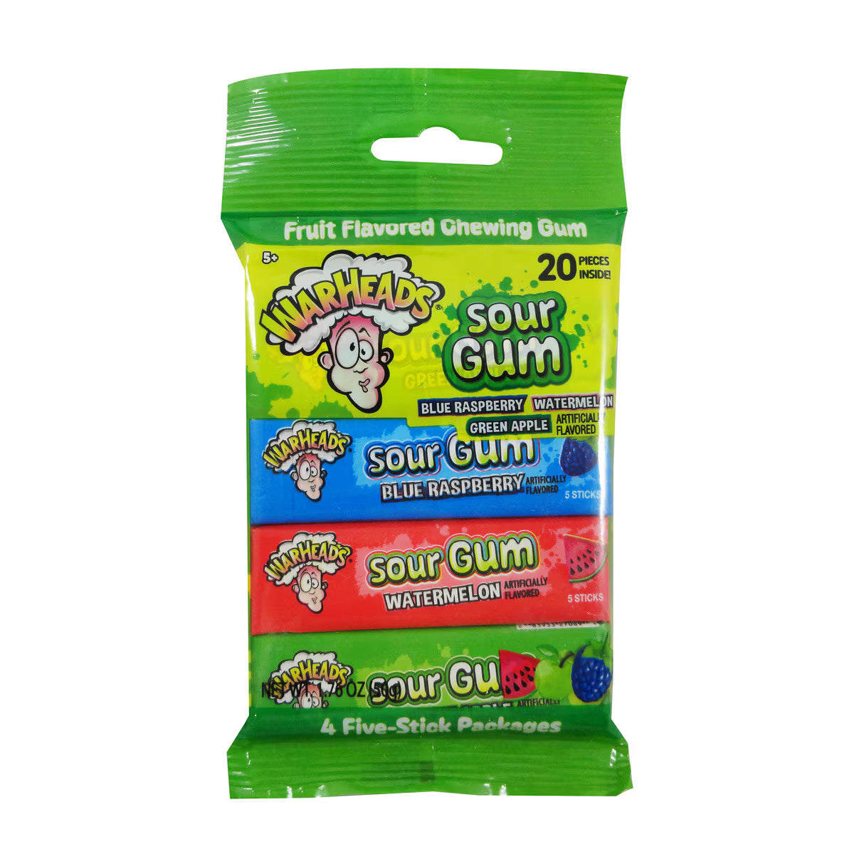 Green Warheads Sour Gum 4 Pack with colorful flavor stripes