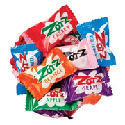 Colorful Zotz assorted bulk candy wrappers in cherry, orange, grape, apple flavors